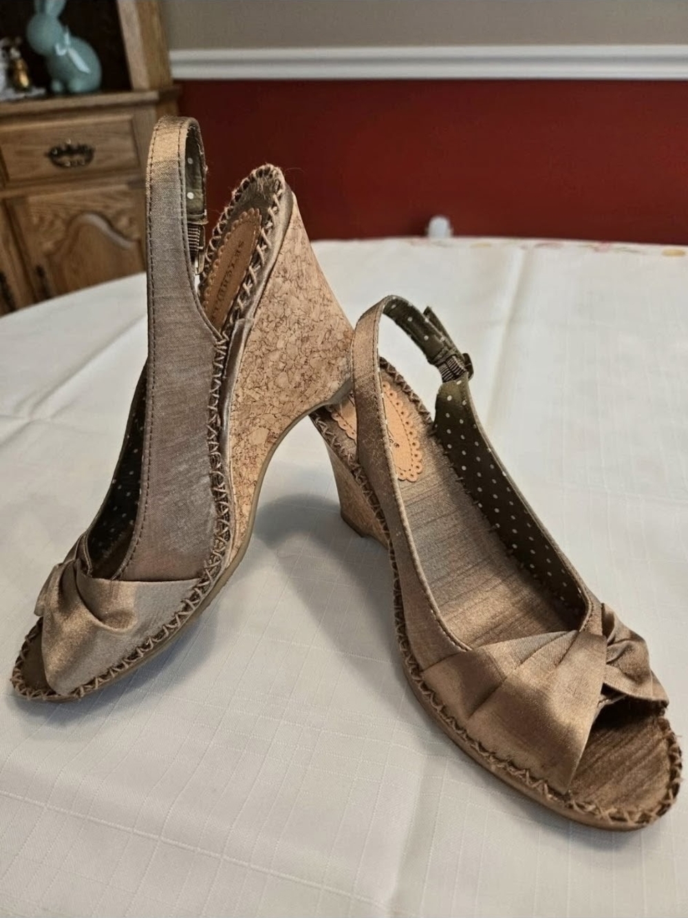 Seychelles Olive Satin Knotted Slingback Wedges